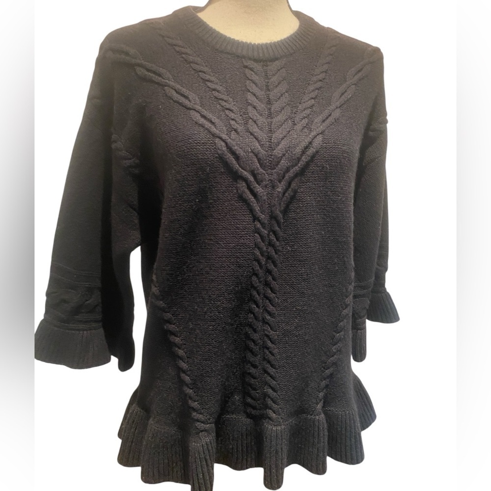 Kate Spade Women’s Black Cable Knit Sweater Flounce Three Quarter Sleeve New M/L